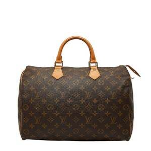 LOUIS VUITTON Authentic Brown Monogram Leather Speedy 35 Boston Bag